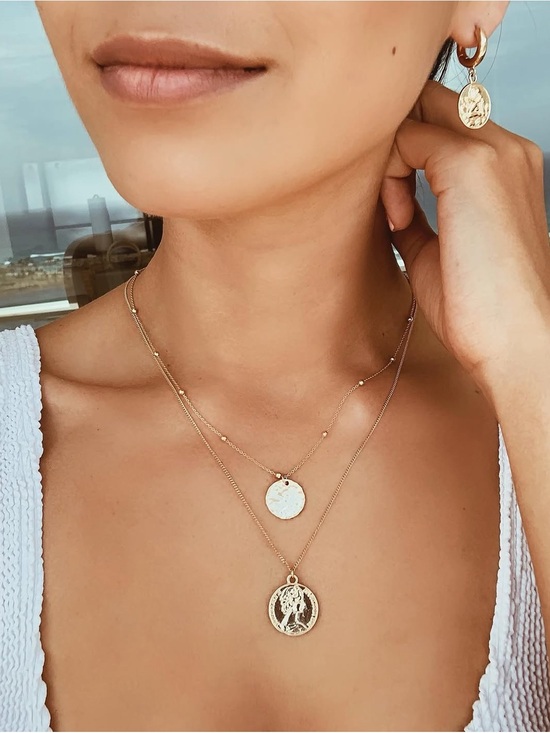 sophiya Jewelry - Gold Layered Coin Pendant Necklace Set - Women Jewelry